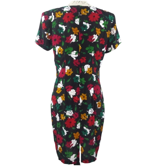 Vintage 80s All That Jazz Floral Print Wiggle Dress - Picture 4 of 7